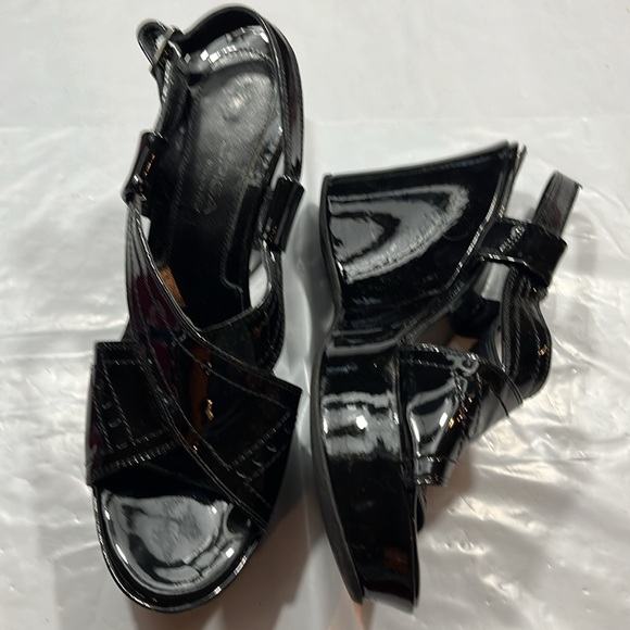 Via Spiga black shiny wedge sandals Strappy open toe ankle strap size 8.5M women - Picture 12 of 14